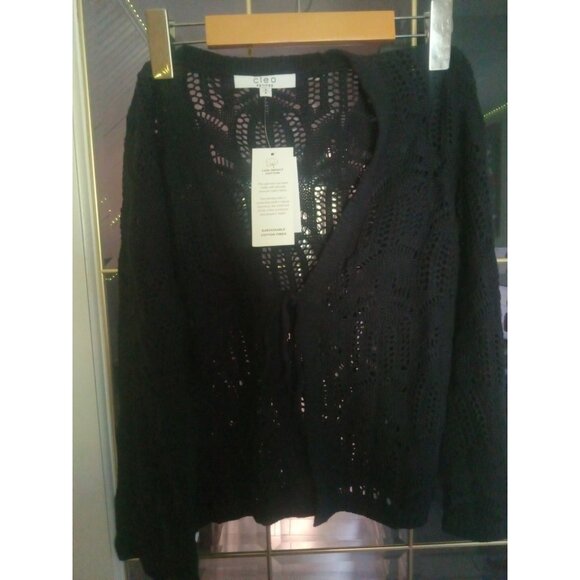 Cleo Cotton Black Crochet Cardigan Cover Up Long Sleeve Size Small - Picture 3 of 8